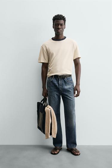 CAMISETA RIB CONTRASTE - Blanco roto de Zara - Imagen 0