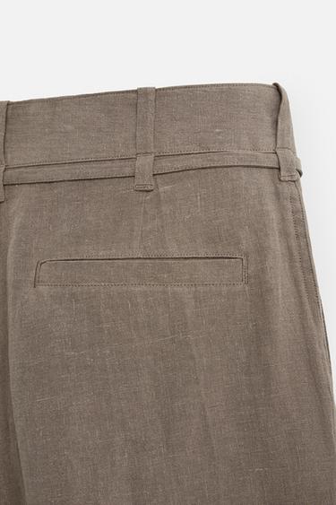 100% LINEN BERMUDA SHORTS WITH BELT - Brown / Taupe by Zara - Image 8