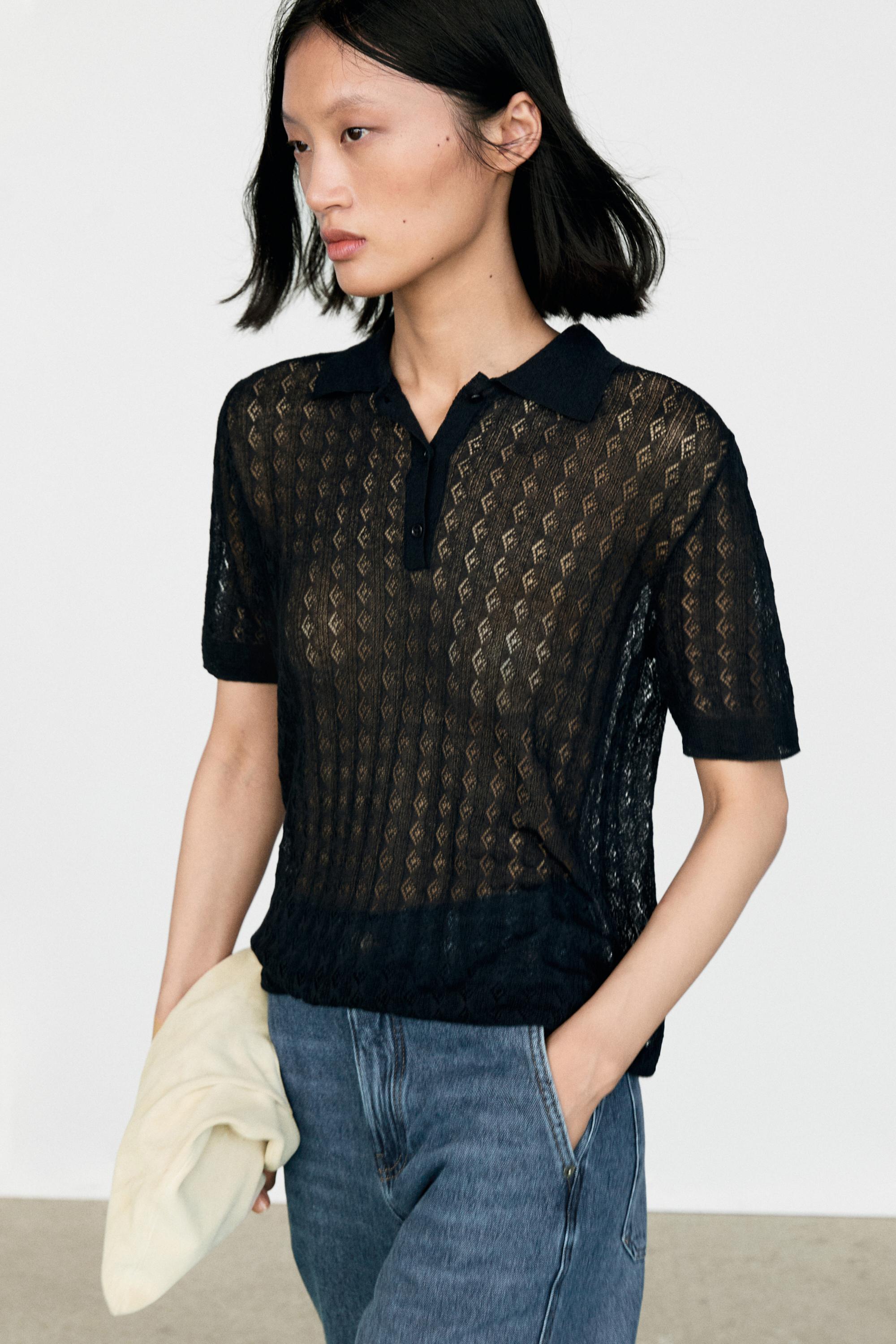 Open-knit polo sweater — Navy blue