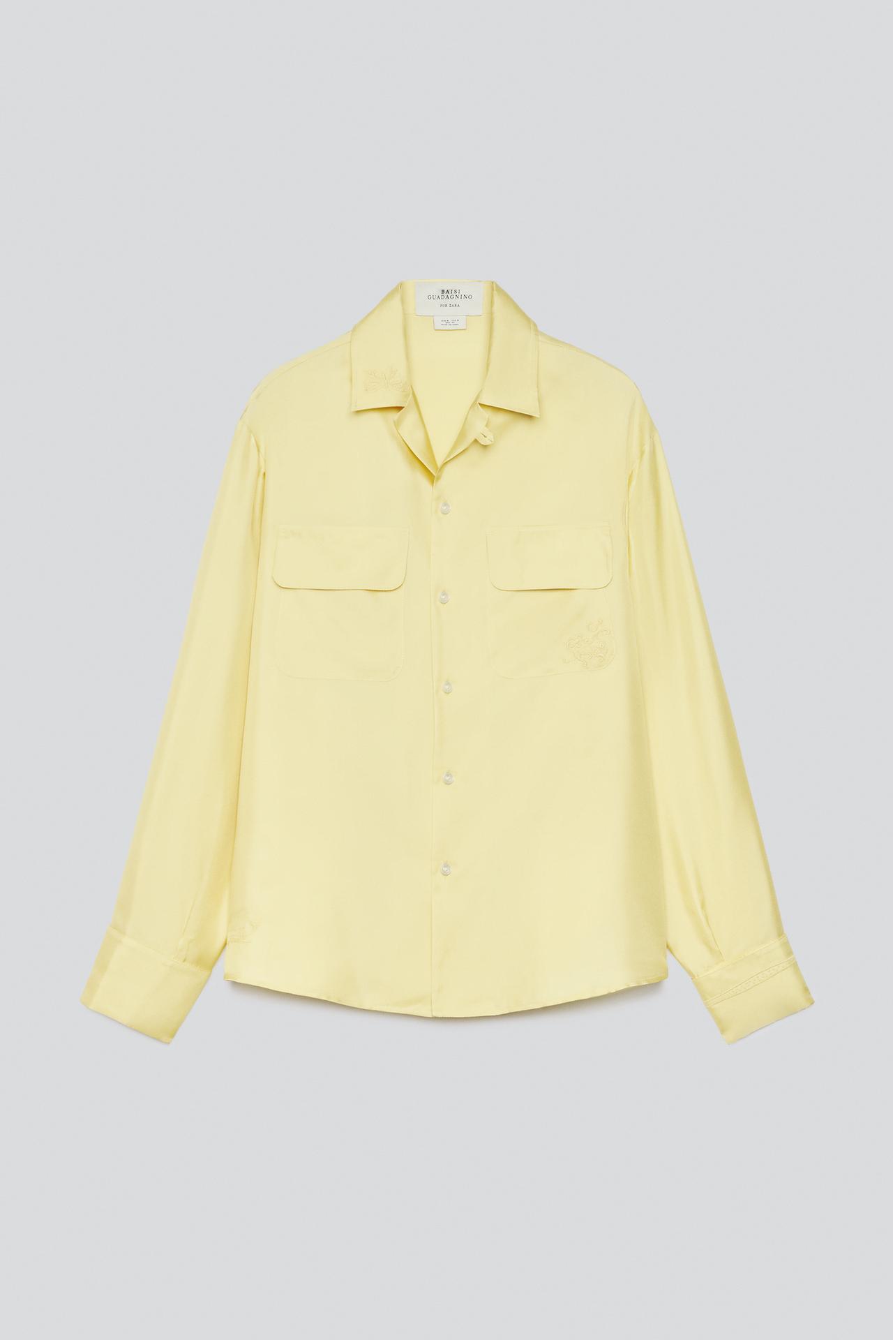 100% SILK POCKET SHIRT — Light yellow
