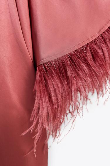 FEATHERED SATIN LONG DRESS - Neon fuchsia by Zara - Image 5
