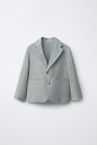 LINEN BLEND SUIT BLAZER - Grey by Zara - Image 0