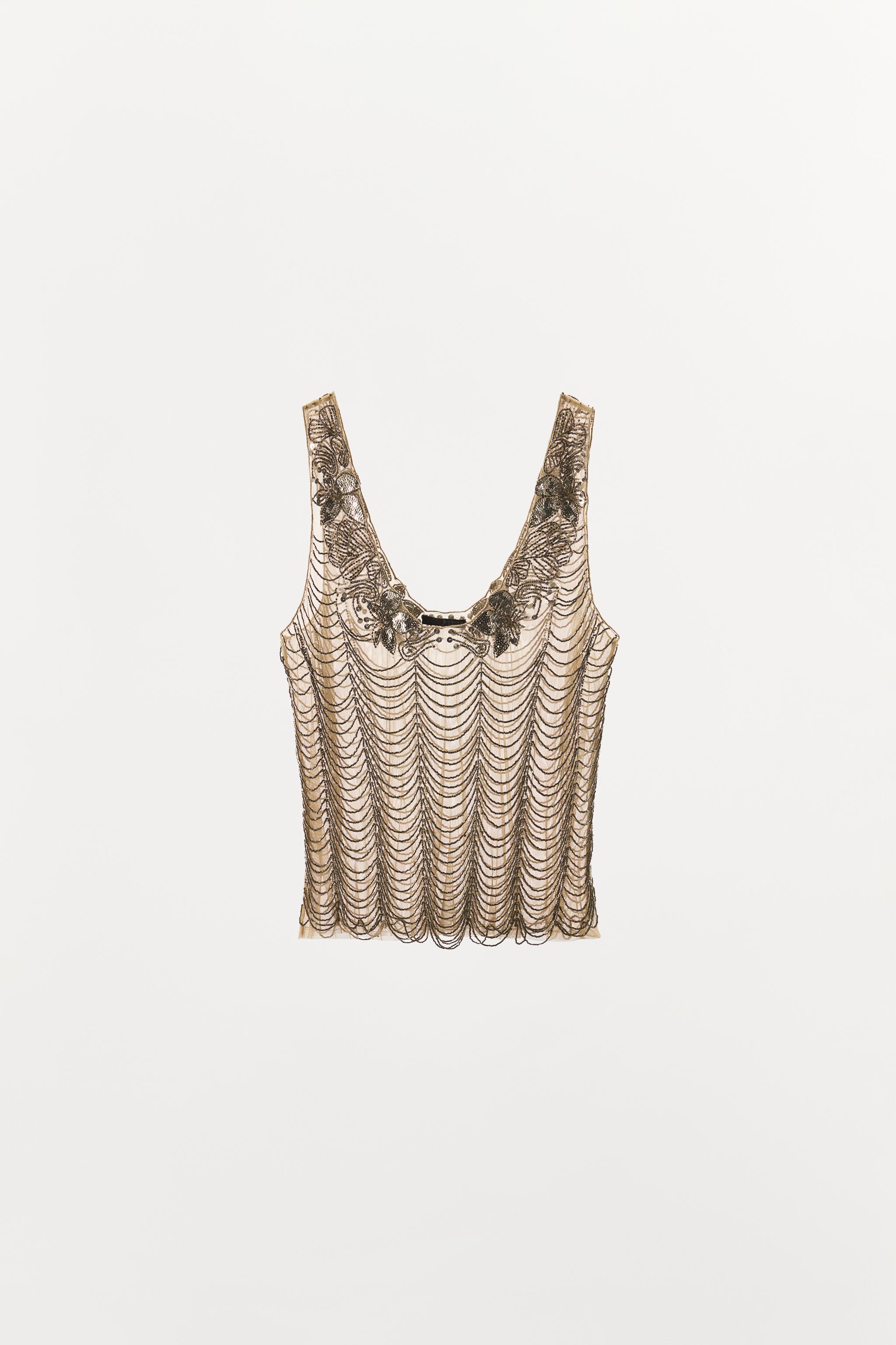 Женские рубашки Zara ZW COLLECTION BEADED TOP — фото 8