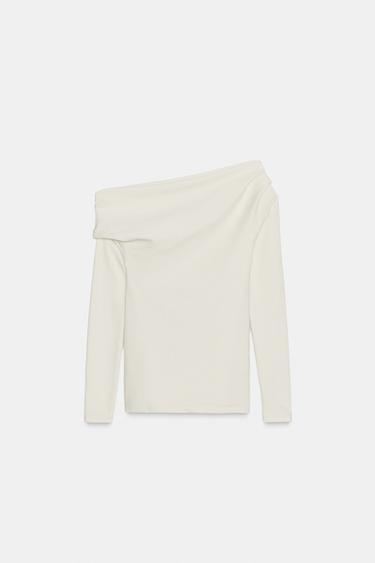 ASYMMETRIC SOFT T-SHIRT - Ecru by Zara - Image 4