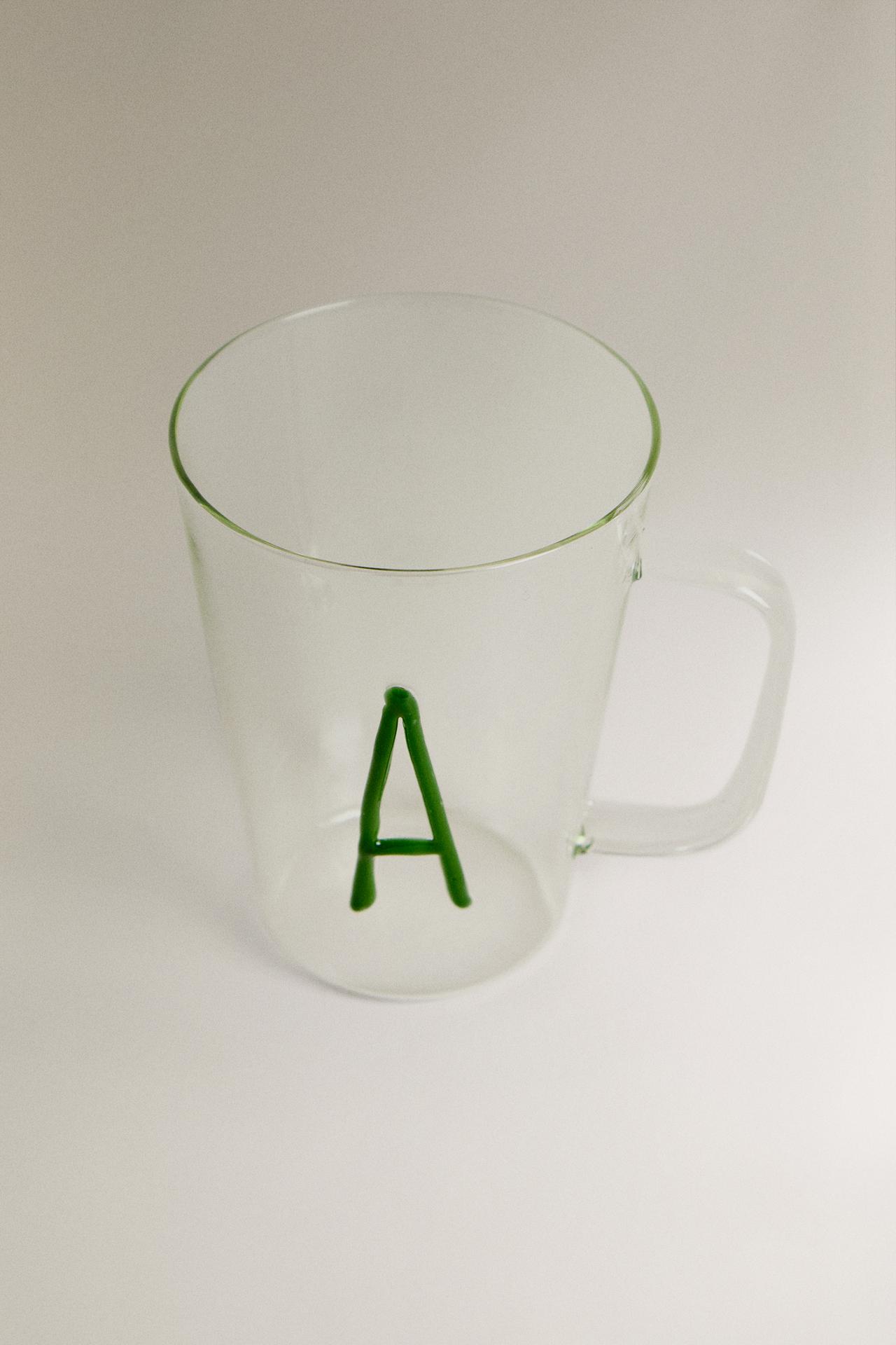 BOROSILICATE MUG WITH INITIAL A — Greenish