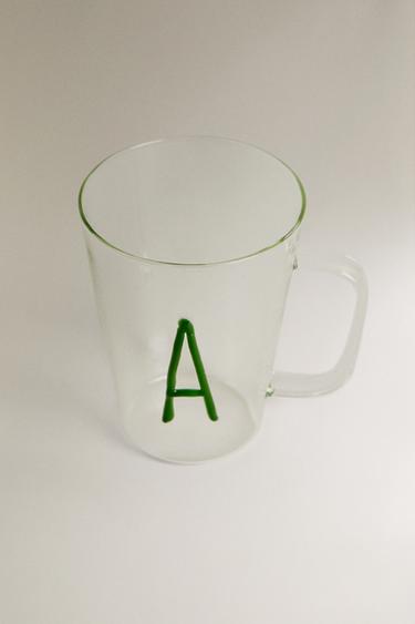 BOROSILICATE MUG WITH INITIAL A - Greenish by Zara - Image 1