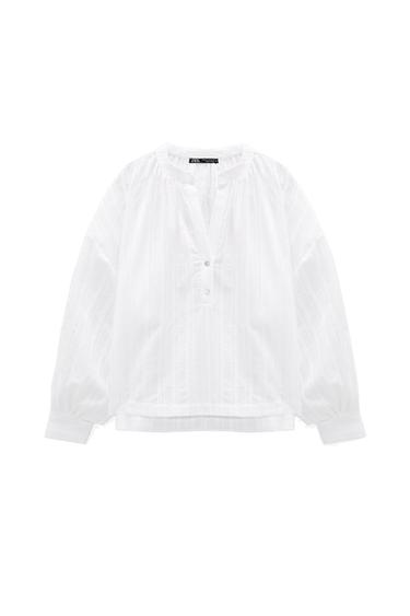 STRIPED SHIRT WITH TOPSTITCHING