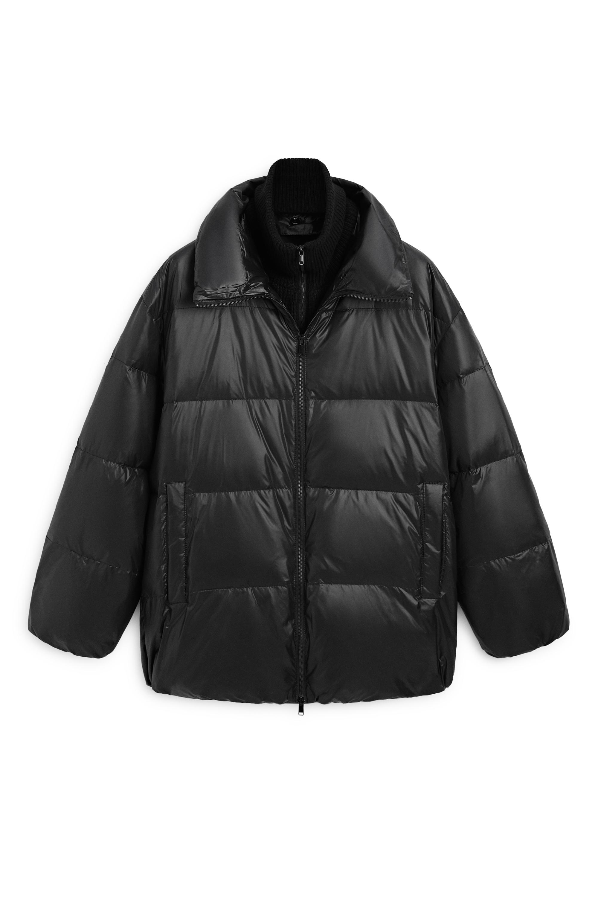 Suede puffer jacket down jacket, high neck - Black | ZARA United