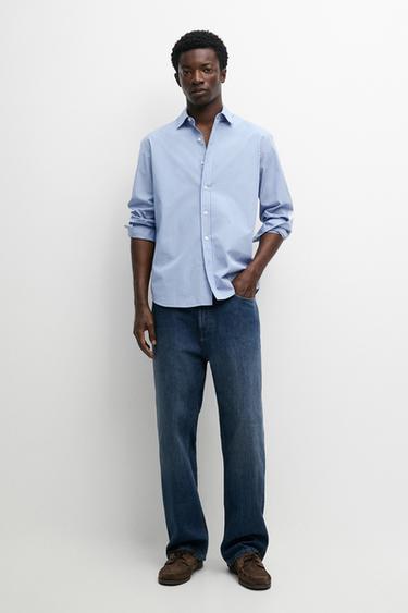 Zara 100% cotton poplin regular fit shirt - Mid-blue - Image 0