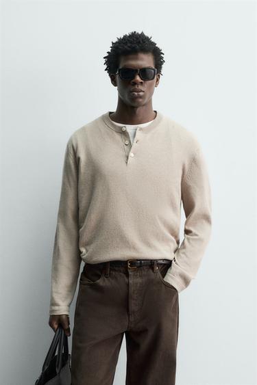 HENLEY-PULLOVER AUS BAUMWOLLMISCHUNG - Sandfarben / meliert von Zara