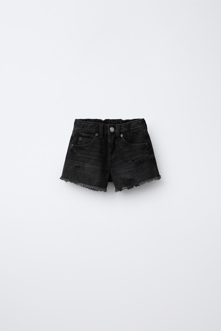 RIPPED DENIM BERMUDA SHORTS Black ZARA India