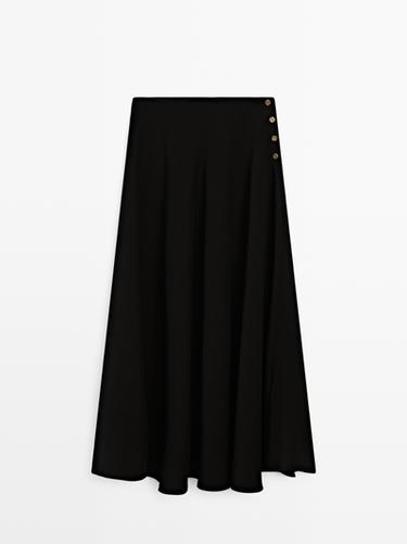 Falda larga vuelo detalle botones - Negro de Zara - Imagen 0