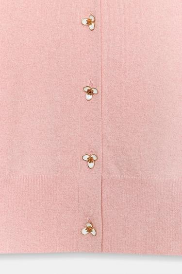 GILET EN MAILLE À BOUTONS FLEUR - Rose moyen de Zara - Image 6