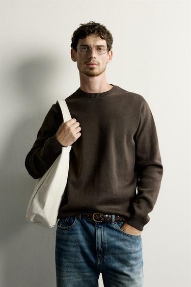 PULLOVER AUS STRUKTURIERTER BAUMWOLLE - Braun von Zara