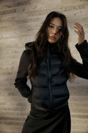 Zara REMOVABLE HOODIE COMBINATION PADDED JACKET - Black