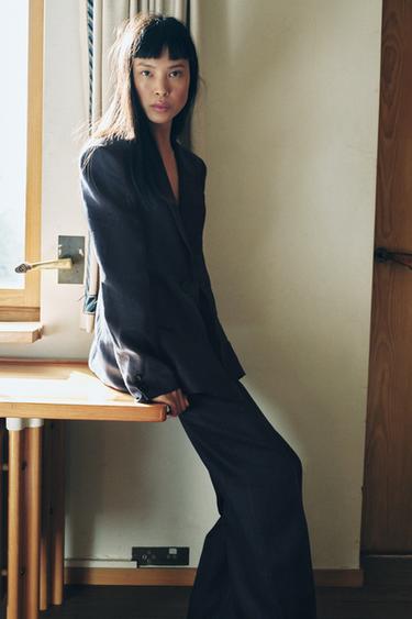 HERRINGBONE 100% LINEN TAILORED BLAZER - Indigo by Zara - Image 3