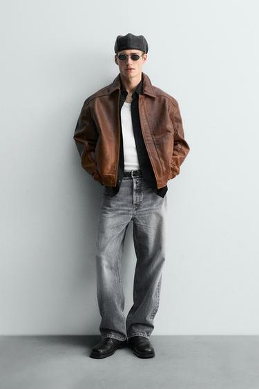 VINTAGE-EFFECT LIMITED EDITION LEATHER JACKET - Brandy by Zara