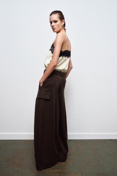 بنطلون كارغو ببنسات ZW COLLECTION - بني الخاص بـ Zara