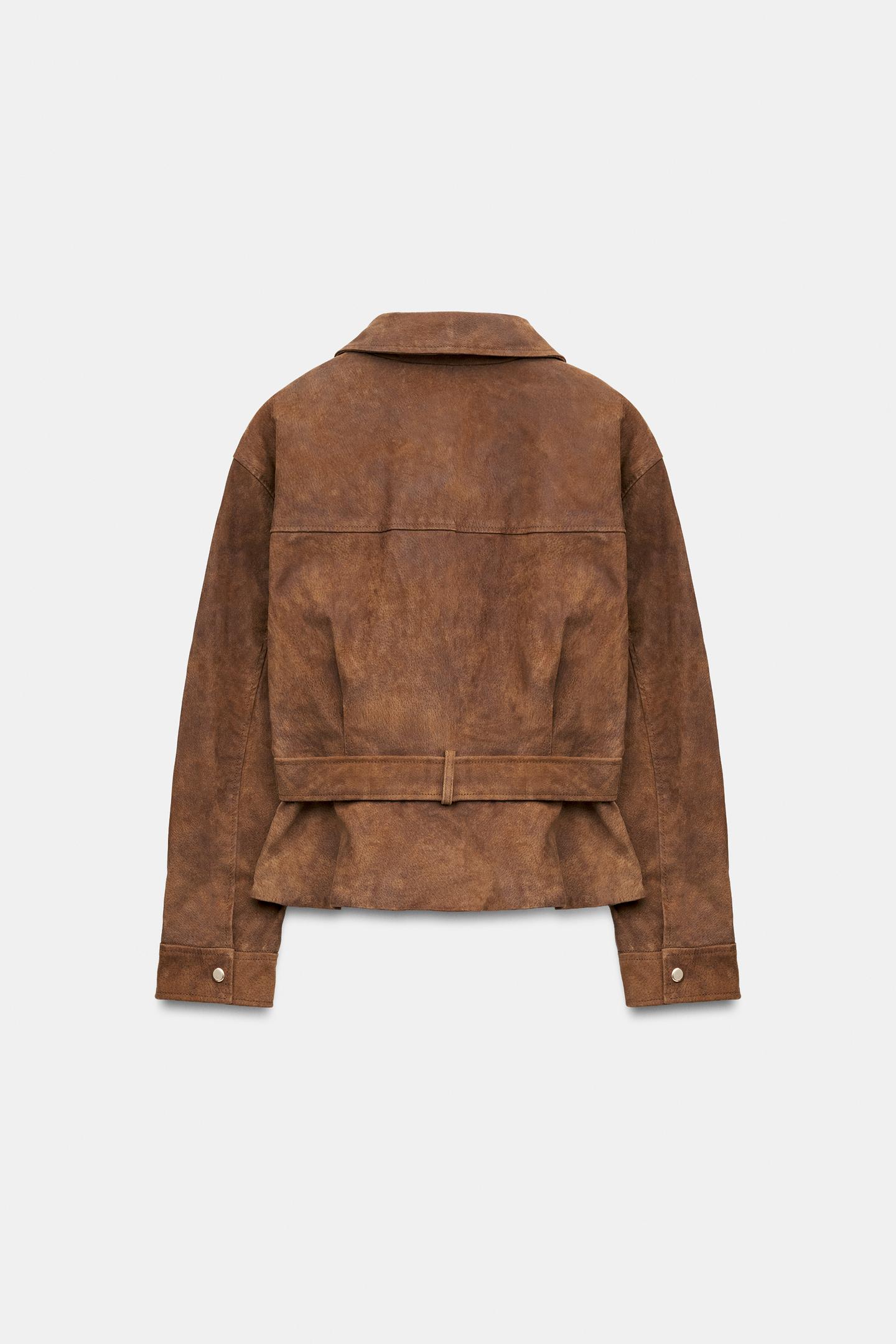Женская куртка Zara 100% Leather Belted, цвет: Светлый коричневый — фото 8