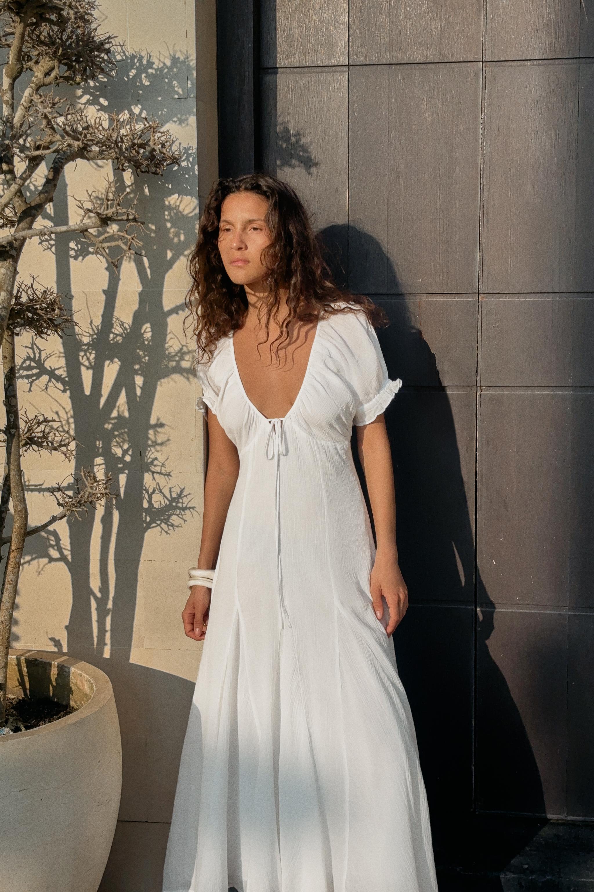 CHIFFON GODET MIDI DRESS