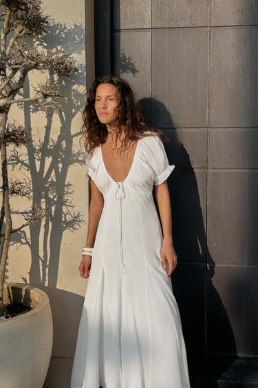 FUSTAN MIDI ME GARZË GODETS - I bardhë nga Zara