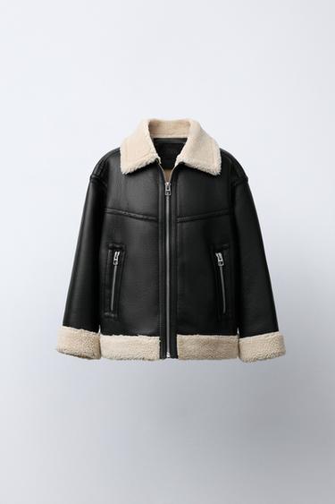 DOUBLE-FACED LEATHER EFFECT FAUX SHEARLING JACKET - Black by Zara