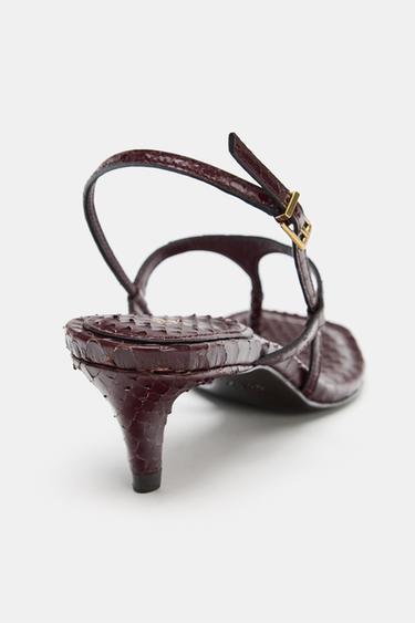 EMBOSSED LEATHER SANDALS - Burgundy Red by Zara - Image 4