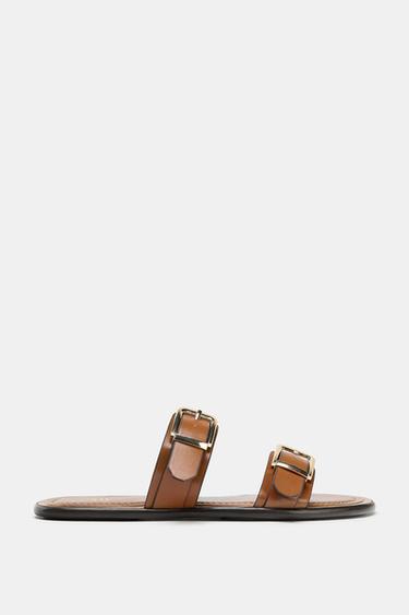 DOUBLE-STRAP BUCKLE FLAT SANDALS - Brown by Zara - Image 2