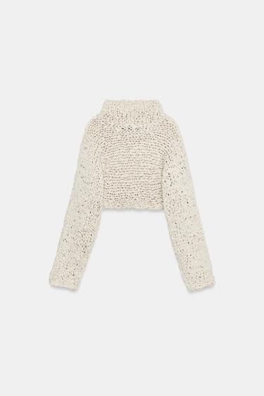 CROPPED KNIT JUMPER WITH INTERTWINED RIBBON - Ecru by Zara - Image 6