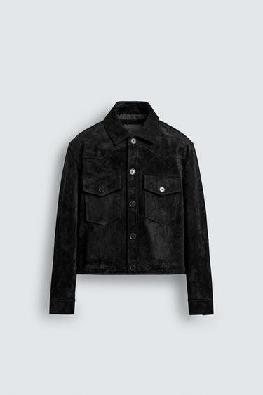 CAZADORA CROPPED FIT PIEL ANTE - Negro de Zara