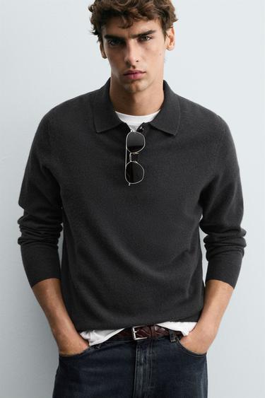 POLO EN MAILLE LAINE - CACHEMIRE - Gris anthracite de Zara - Image 4