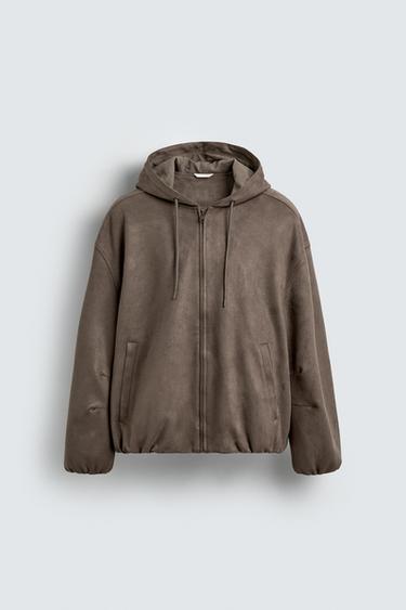 FAUX SUEDE JACKET WITH HOOD - Grey by Zara