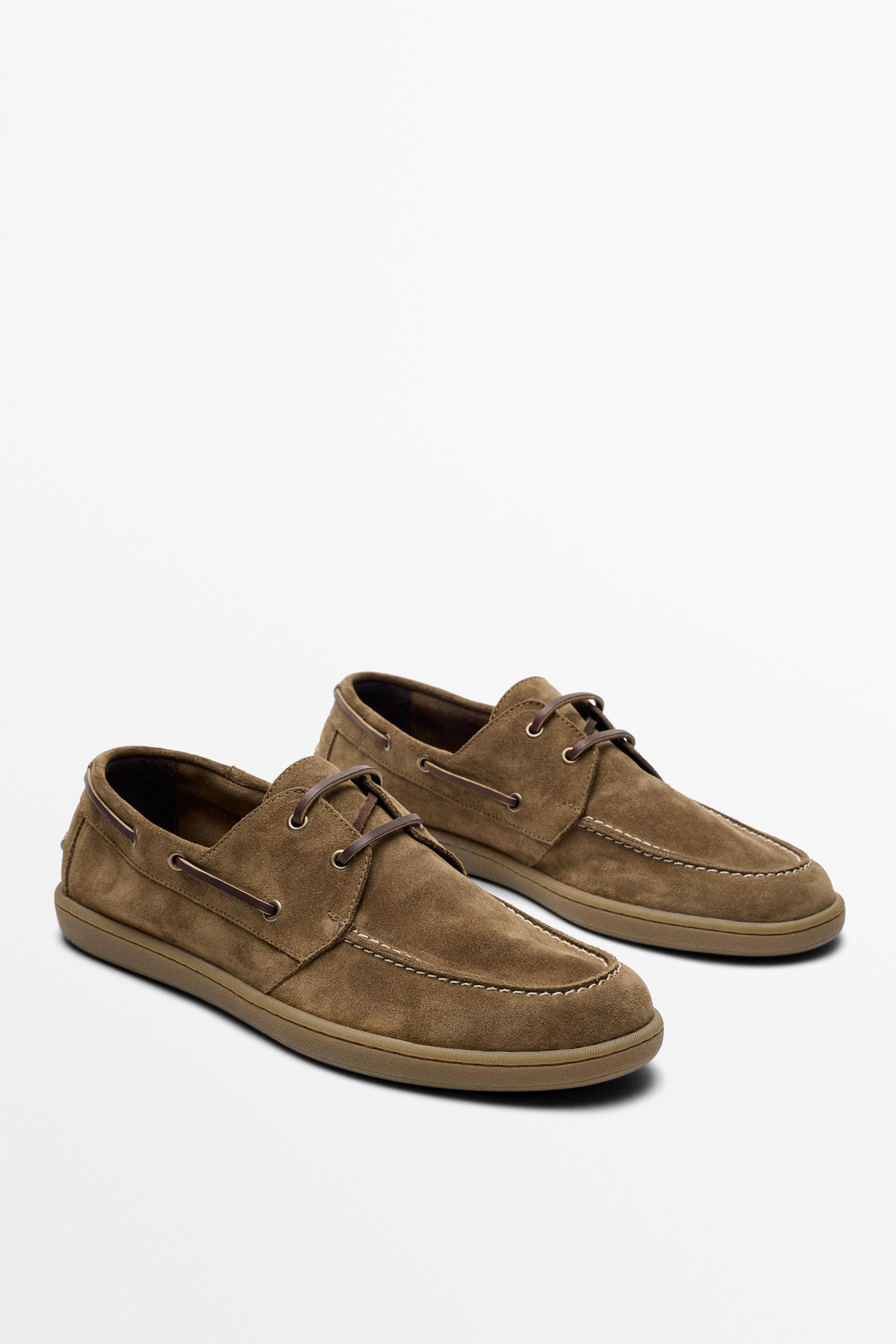Soft leather boat shoe — taupe brown