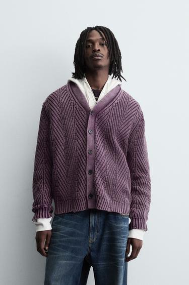 DISTRESSED EFFECT TEXTURED CARDIGAN - Lilac by Zara