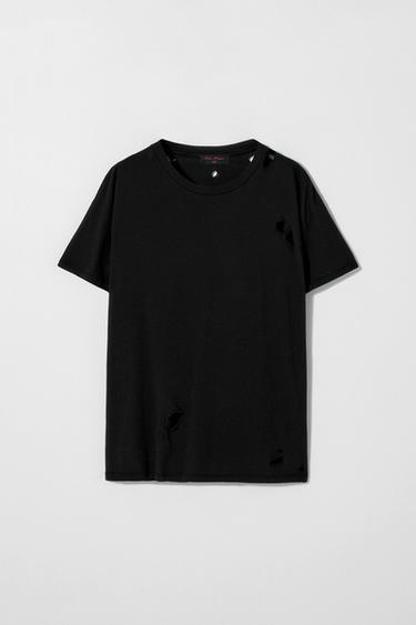 Zara RIPPED T-SHIRT KATE MOSS X ZARA - Black