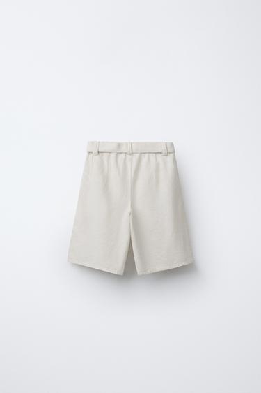 LINEN BLEND BERMUDA SHORTS WITH BELT - Ecru by Zara - Image 1