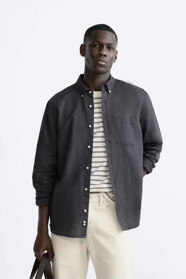 COTTON - LINEN SHIRT - Charcoal by Zara
