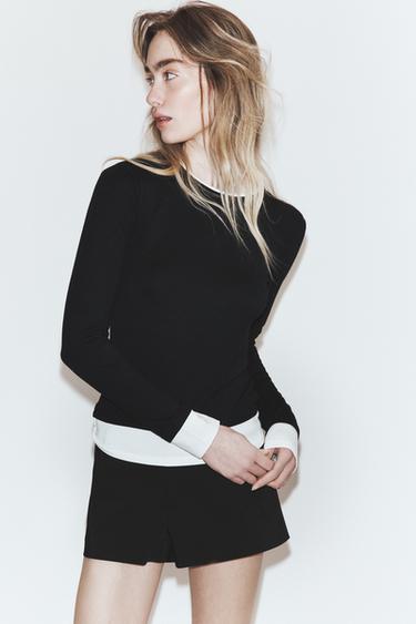 MOCK LAYER CONTRAST T-SHIRT - Black by Zara
