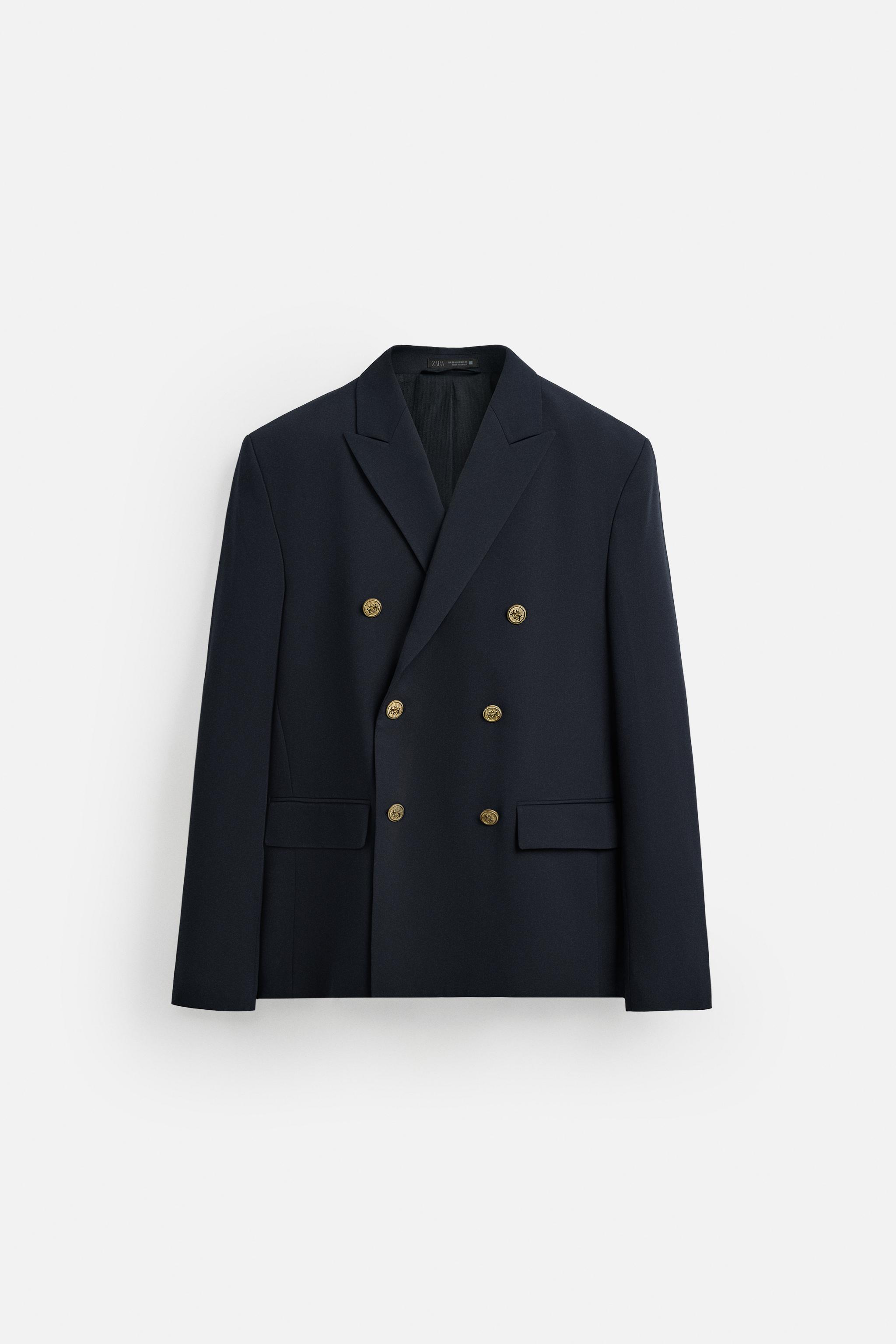 【yuuu】ZARA エルボーパッチ付きダブルブレストブレザーM ダブルブレストブレザー - ダークネイビーブルー | ZARA Japan