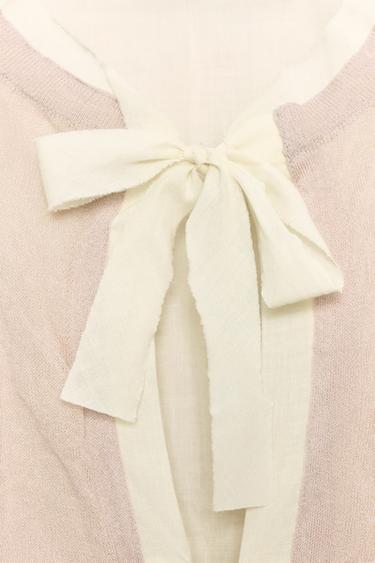 CONTRAST KNIT JACKET WITH BOWS - Pink / White by Zara - Image 5