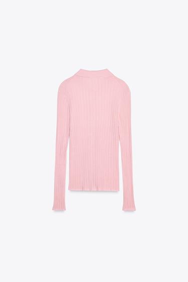 TOP POLO CÔTELÉ 100 % LAINE - Rose pastel de Zara - Image 5