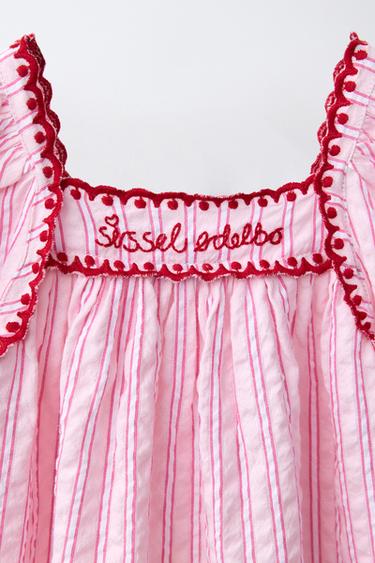 STRIPED EMBROIDERED DRESS SISSEL EDELBO X ZARA KIDS - Pink by Zara - Image 3
