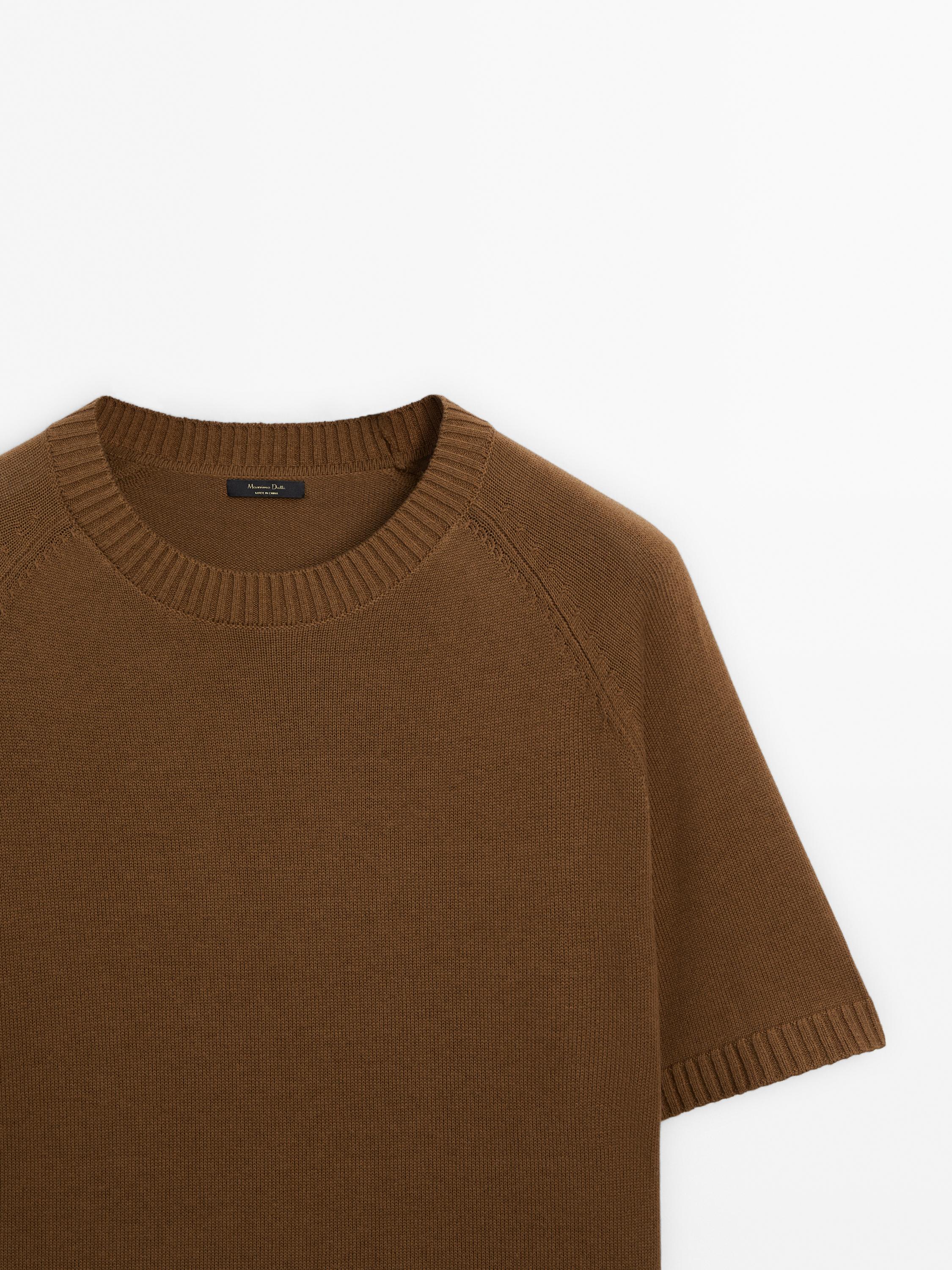 Cotton blend knit T-shirt with short sleeves - Ecru | ZARA Canada