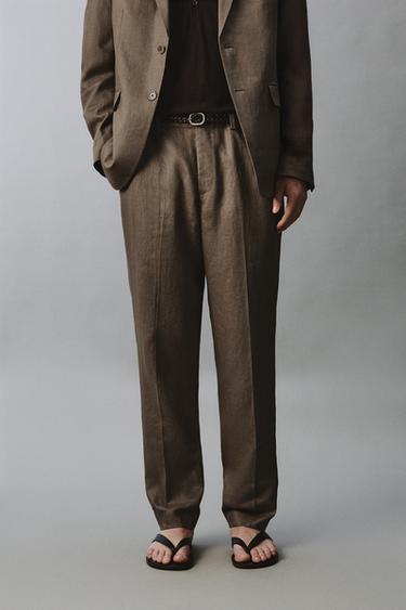 100% LINEN SUIT TROUSERS - Mink marl by Zara