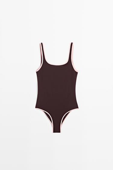 Contrast plain swimsuit — 142 2