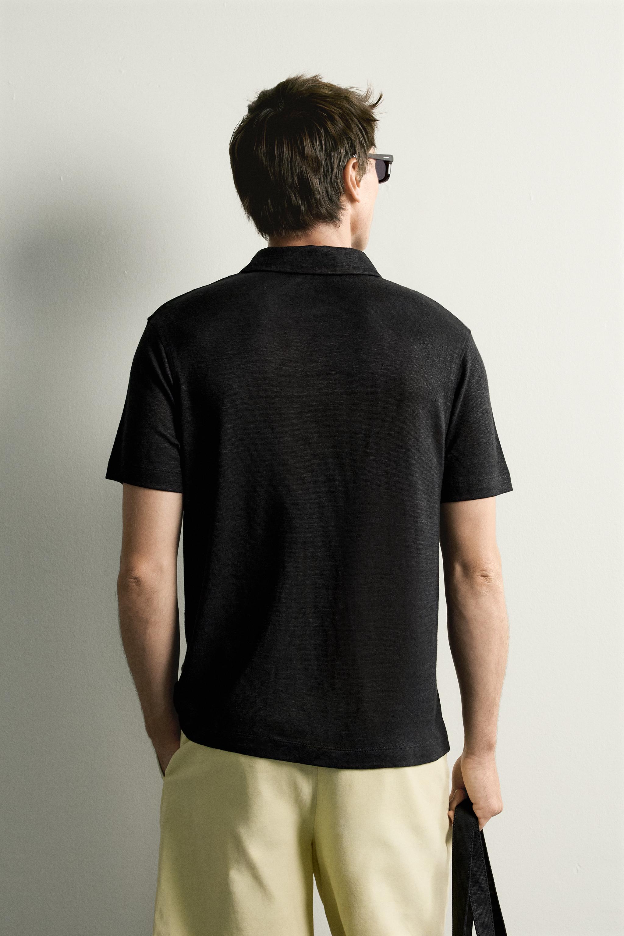 Мужские рубашки Zara HEMP-VISCOSE REGULAR FIT POLO SHIRT — фото 3