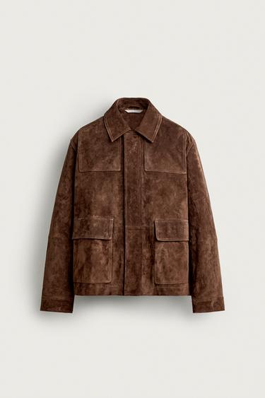Zara REGULAR FIT LEATHER POCKET PARKA - Brown