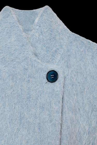 ABRIGO RECTO CON LANA MANTECO ZW COLLECTION - Azul cielo de Zara
