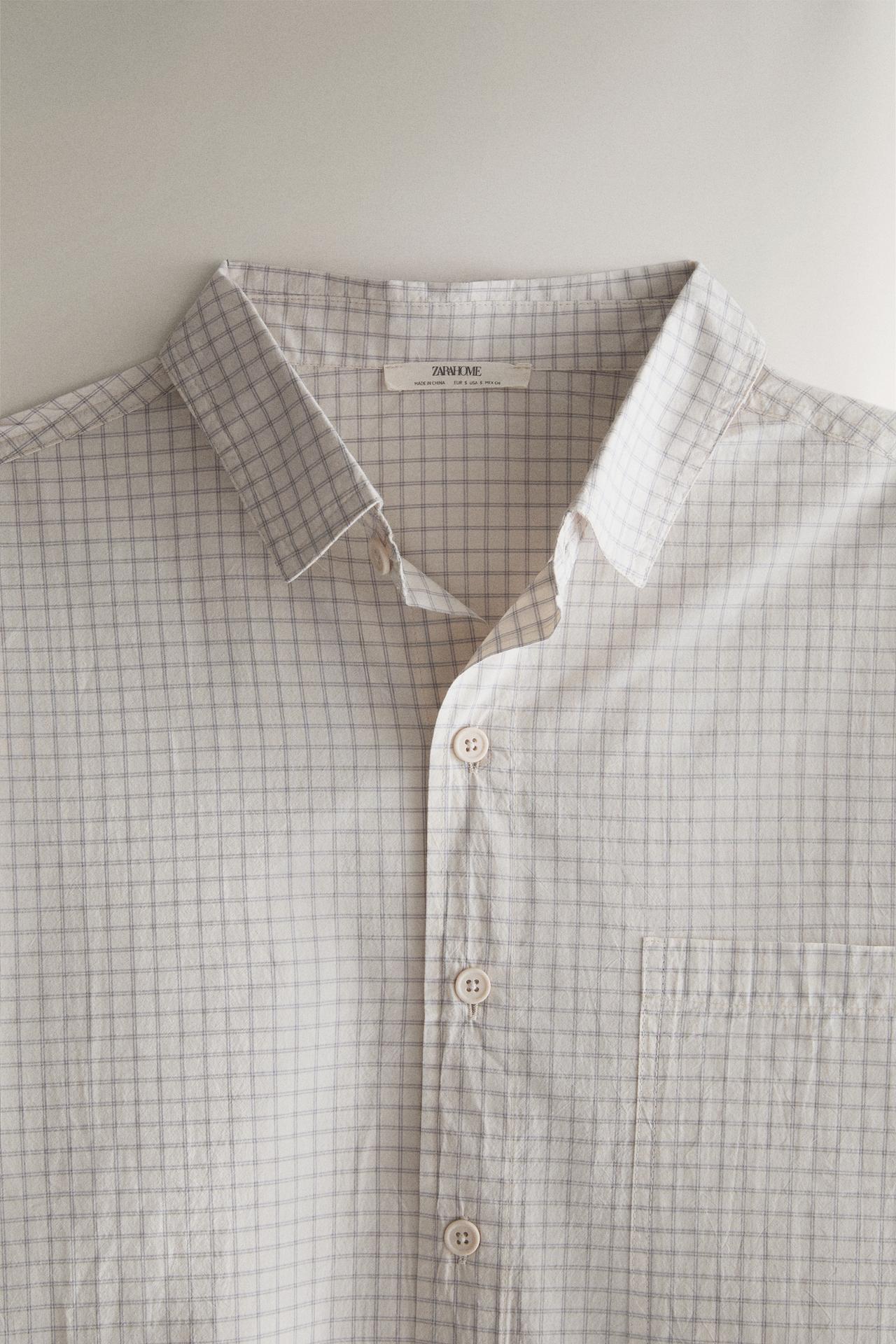 CHECKED COTTON SHIRT — Ecru