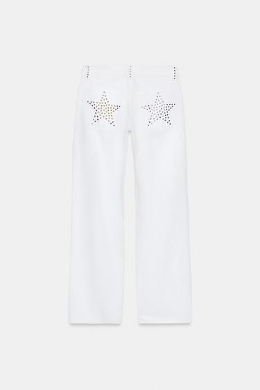 JEAN TRF WIDE LEG TAILLE BASSE À CLOUS - Blanc de Zara - Image 9
